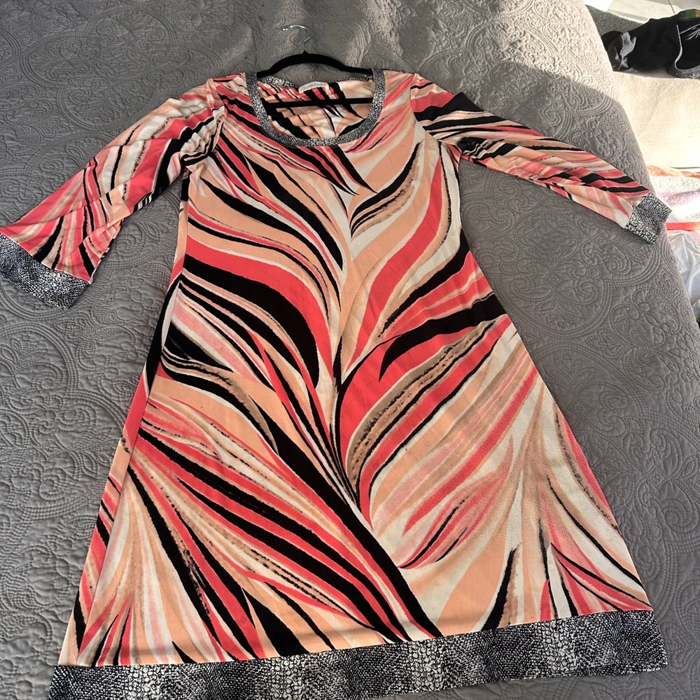 Calvin Klein A-Line Dress with Pink Black Bell Sleeves